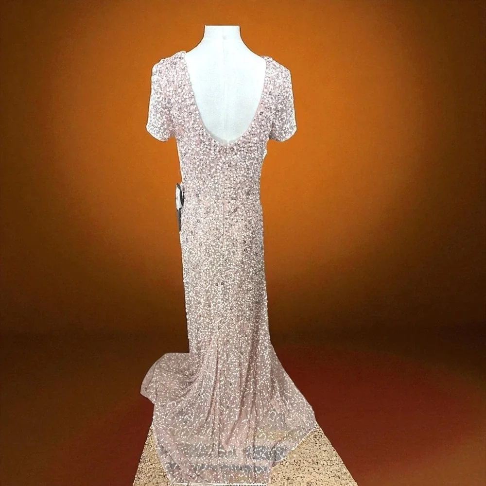 Adrianna Papell Sequin Gown 10 Blush NWT Scoop Back‎ Beaded Evening Dress